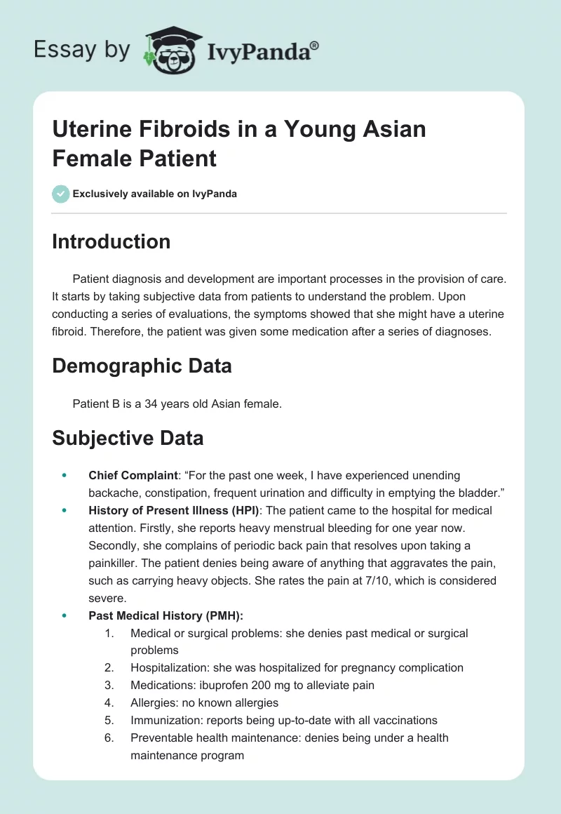 Uterine Fibroids in a Young Asian Female Patient. Page 1