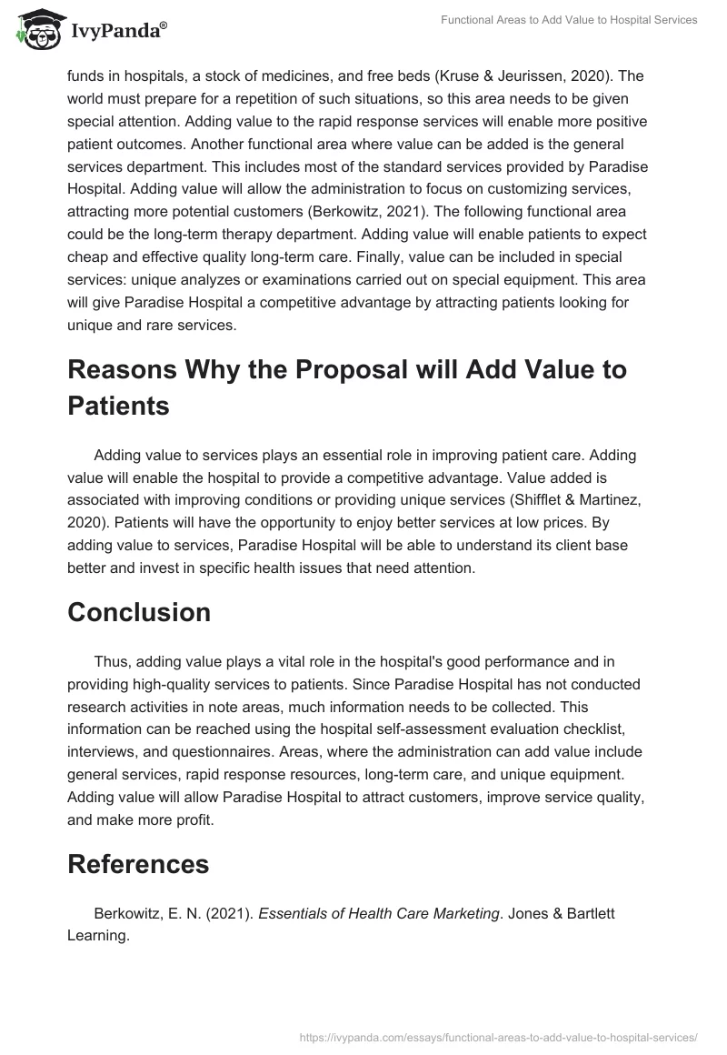 Functional Areas to Add Value to Hospital Services. Page 2