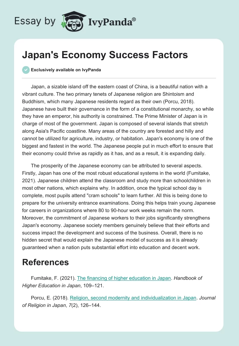 Japan's Economy Success Factors. Page 1
