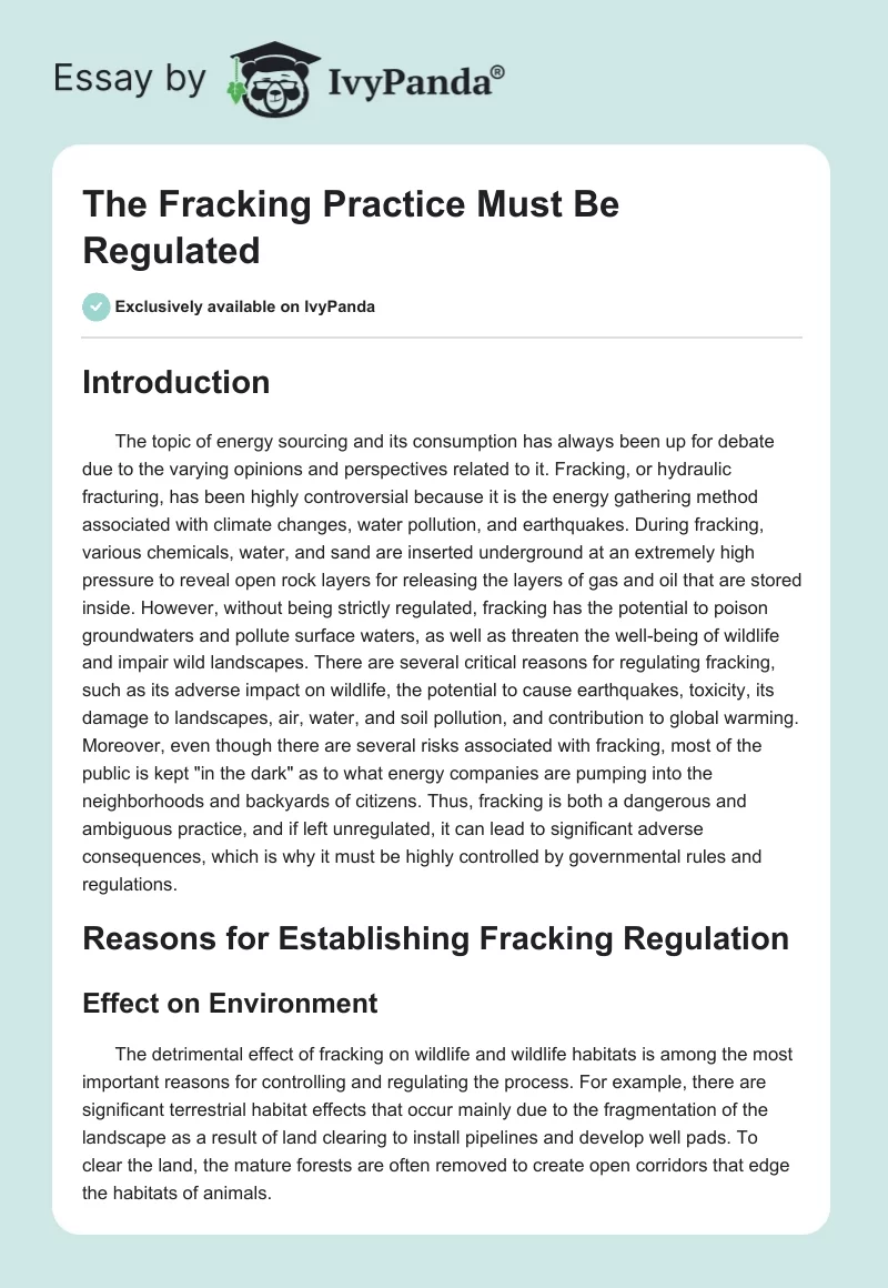 The Fracking Practice Must Be Regulated. Page 1