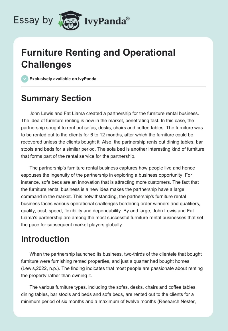 Furniture Renting and Operational Challenges. Page 1