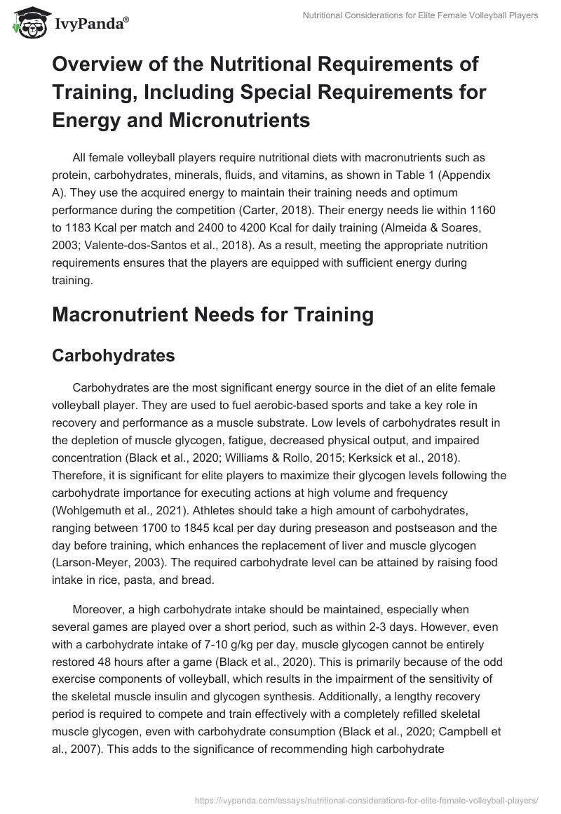 Nutritional Considerations for Elite Female Volleyball Players. Page 4
