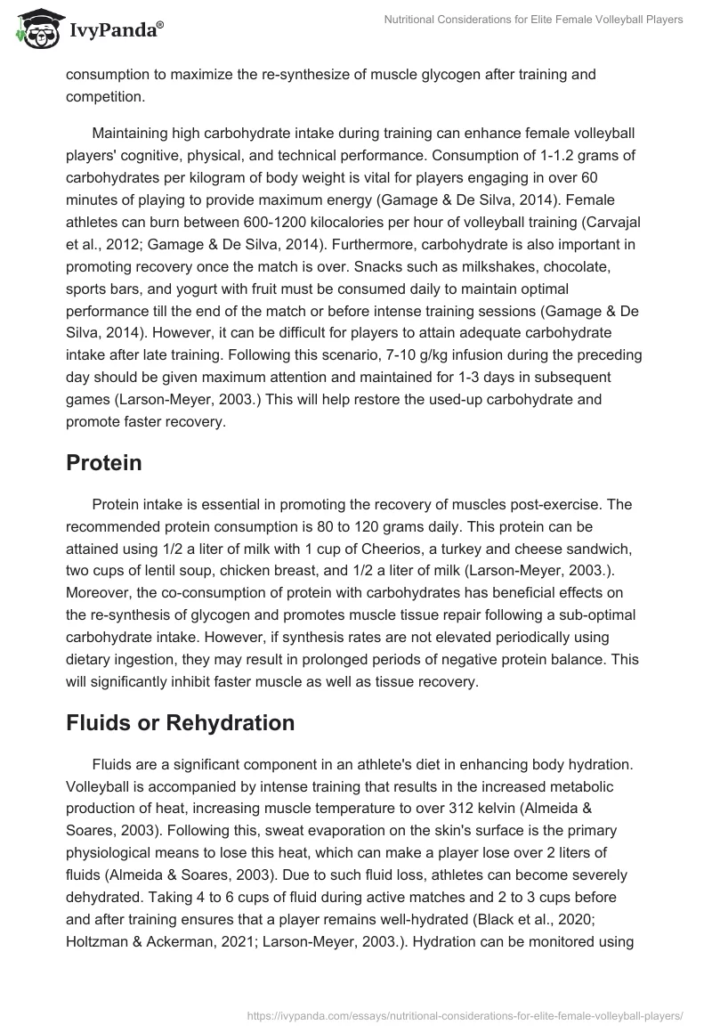 Nutritional Considerations for Elite Female Volleyball Players. Page 5