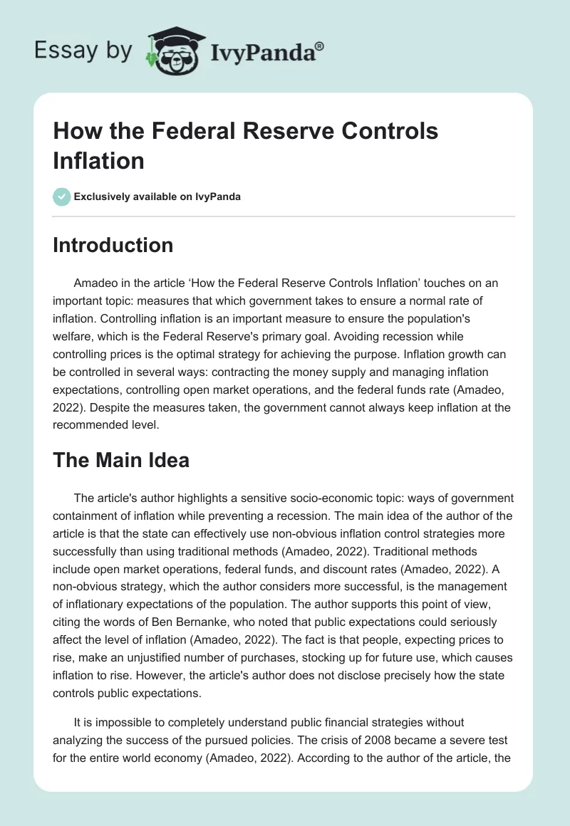 How the Federal Reserve Controls Inflation. Page 1