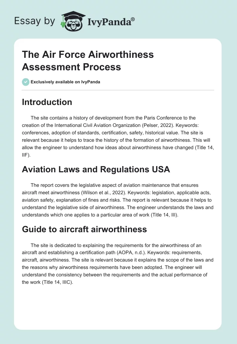 The Air Force Airworthiness Assessment Process. Page 1