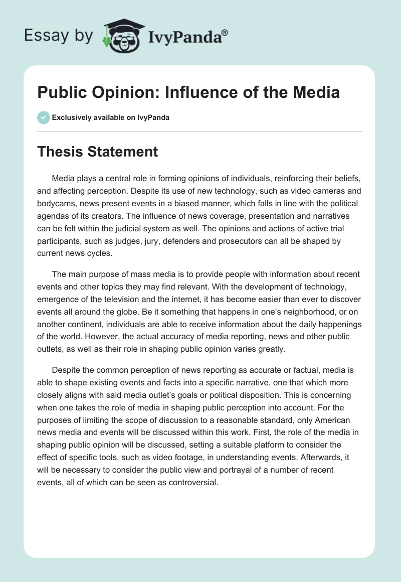 Public Opinion: Influence of the Media. Page 1