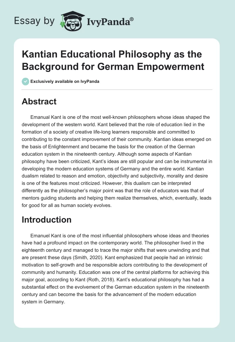 Kantian Educational Philosophy as the Background for German Empowerment. Page 1
