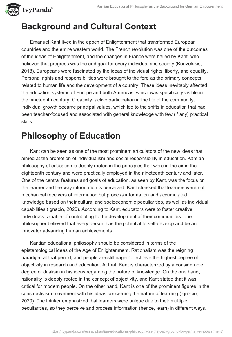 Kantian Educational Philosophy as the Background for German Empowerment. Page 2