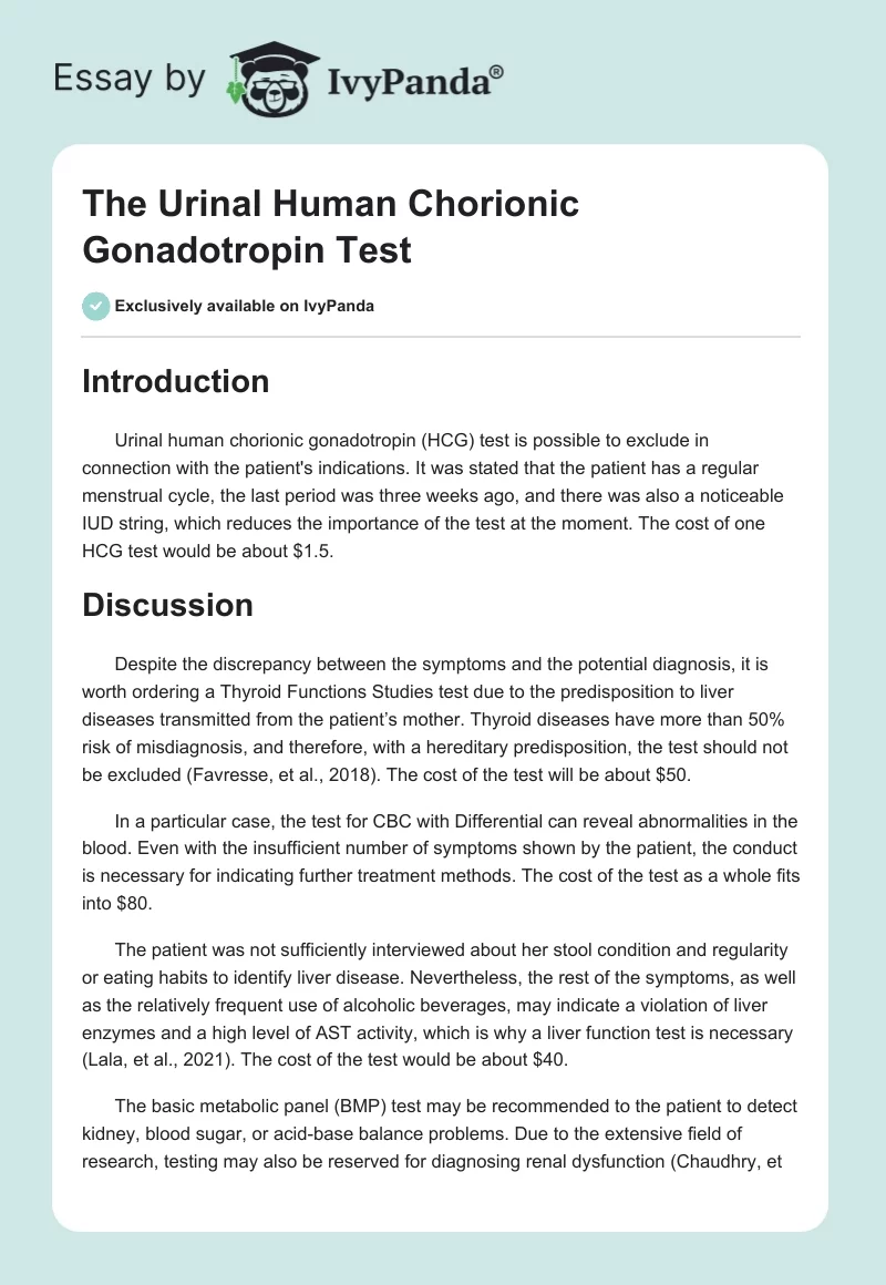The Urinal Human Chorionic Gonadotropin Test. Page 1