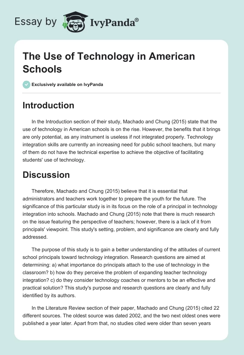 The Use of Technology in American Schools. Page 1