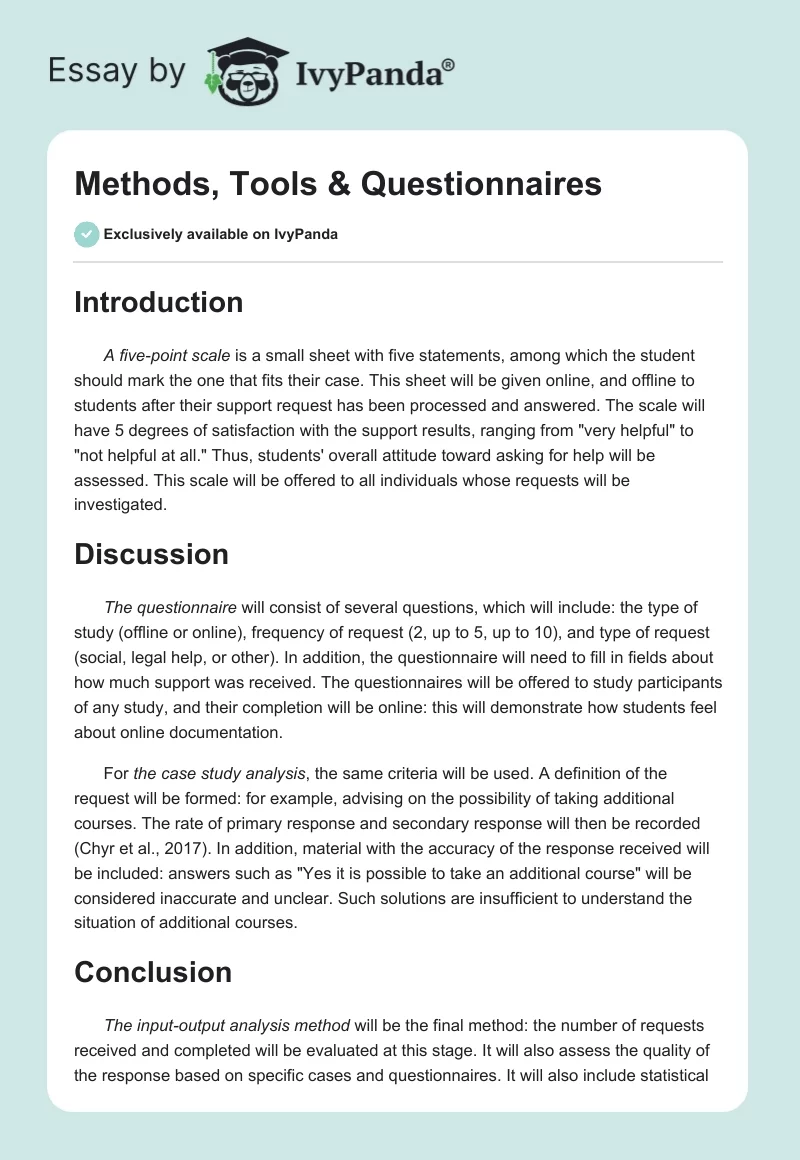 Methods, Tools & Questionnaires. Page 1