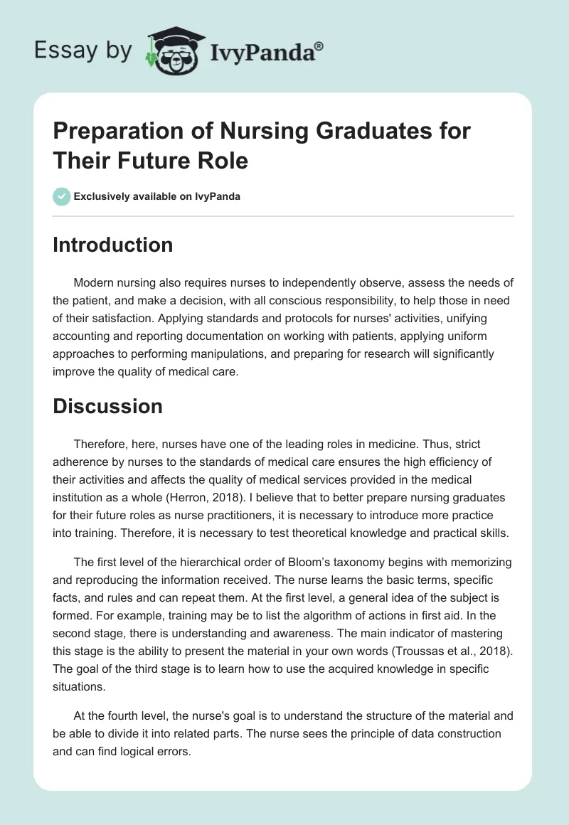 Preparation of Nursing Graduates for Their Future Role. Page 1