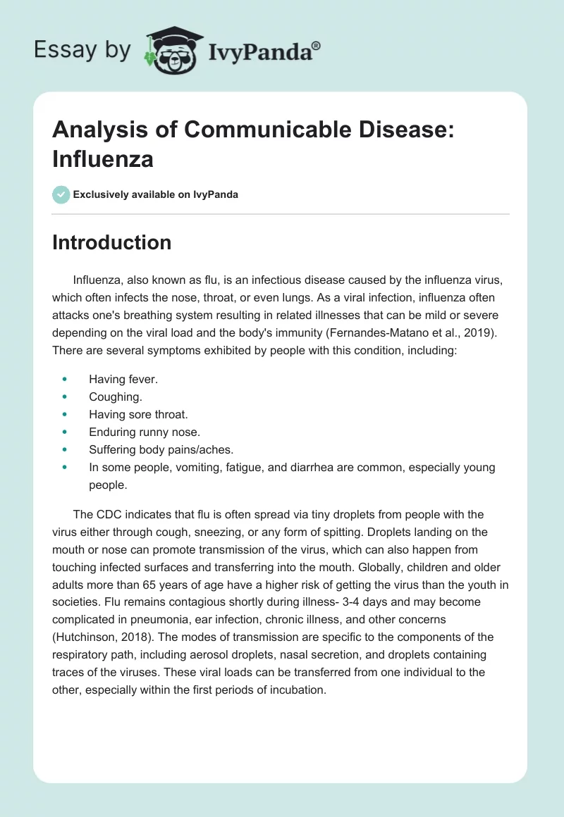 Analysis of Communicable Disease: Influenza. Page 1