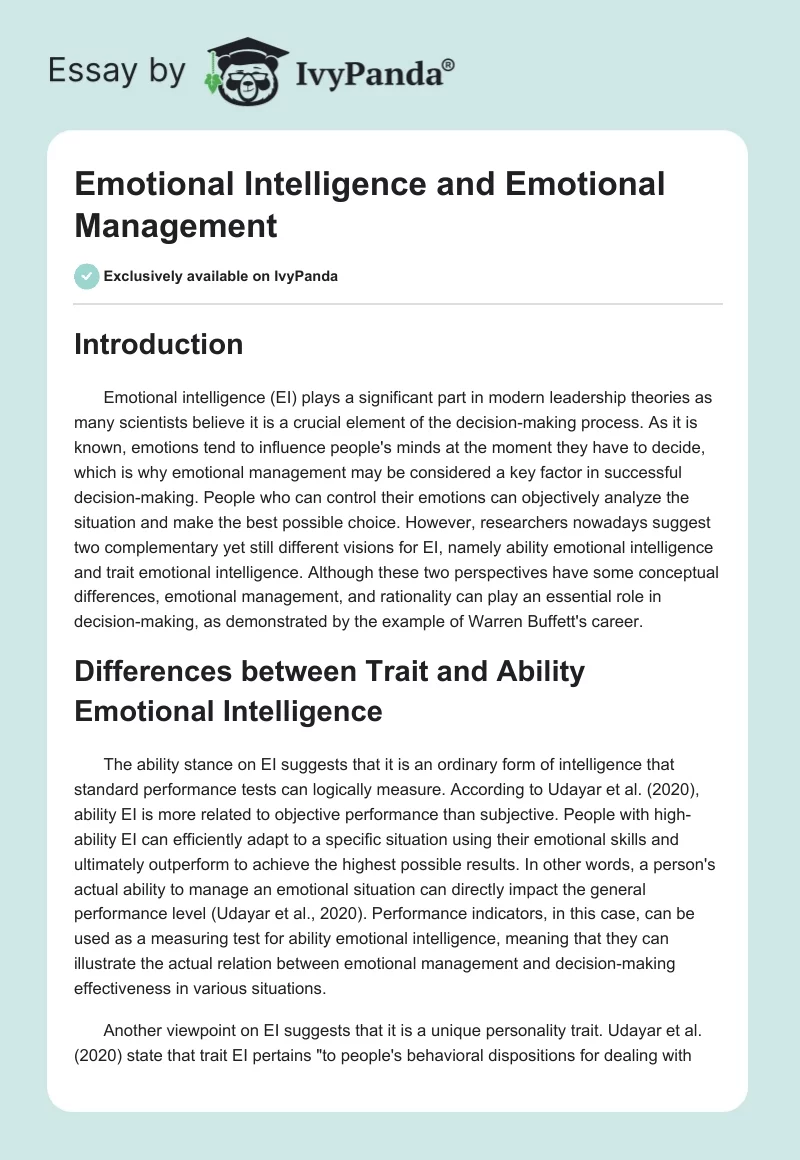 Emotional Intelligence and Emotional Management. Page 1