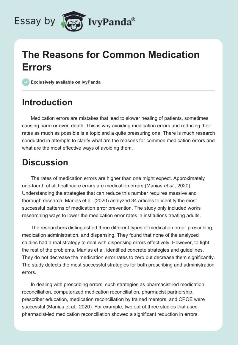 The Reasons for Common Medication Errors. Page 1