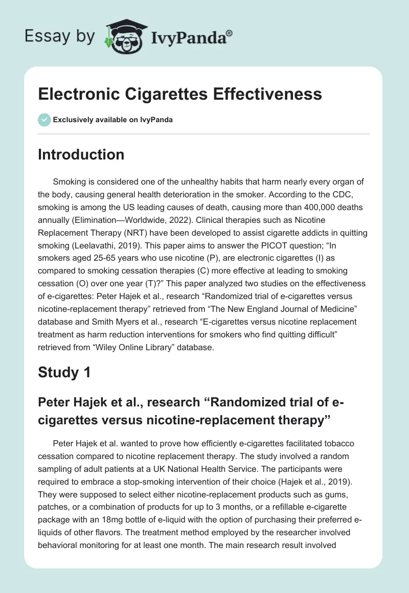 Electronic Cigarettes Effectiveness. Page 1