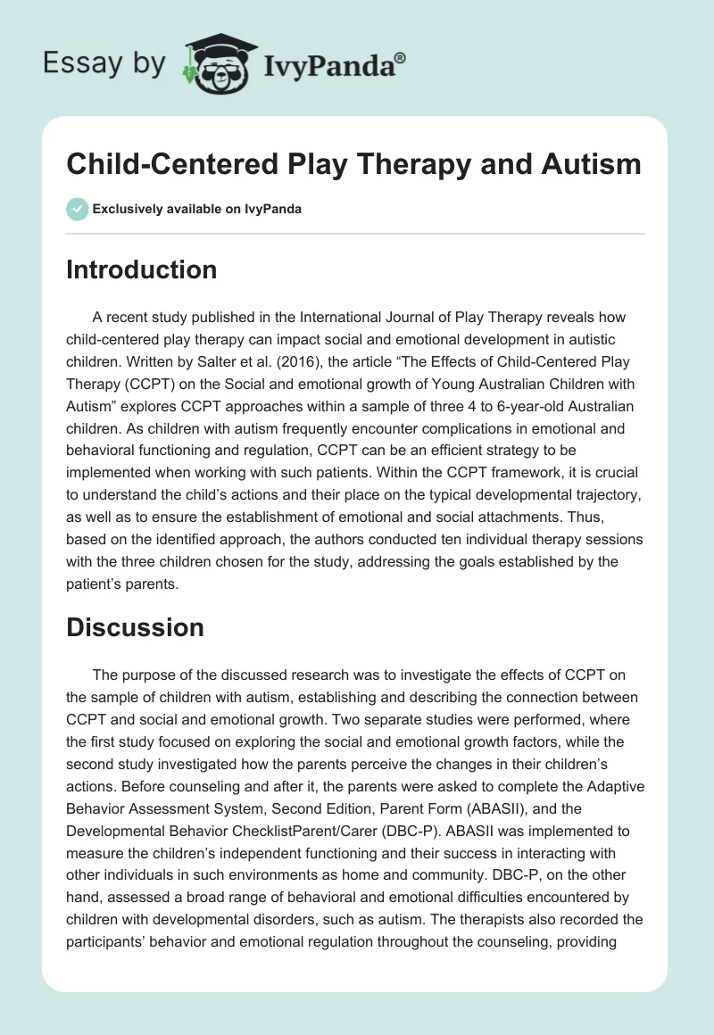 Child-Centered Play Therapy and Autism. Page 1