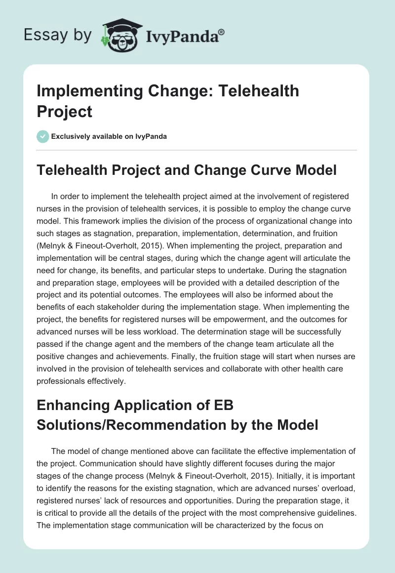 Implementing Change: Telehealth Project. Page 1