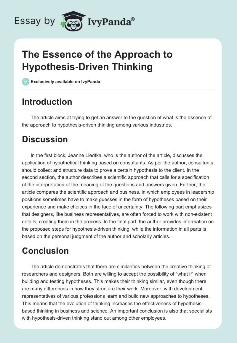 The Essence of the Approach to Hypothesis-Driven Thinking. Page 1
