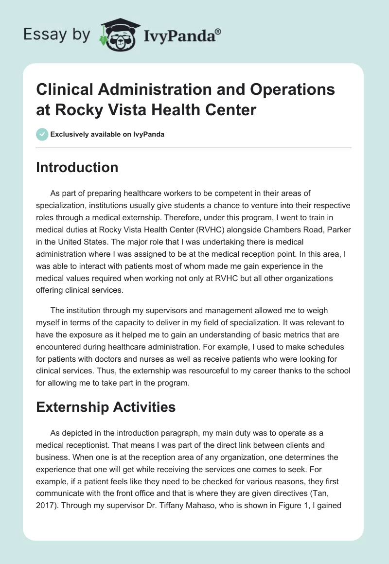 Clinical Administration and Operations at Rocky Vista Health Center. Page 1