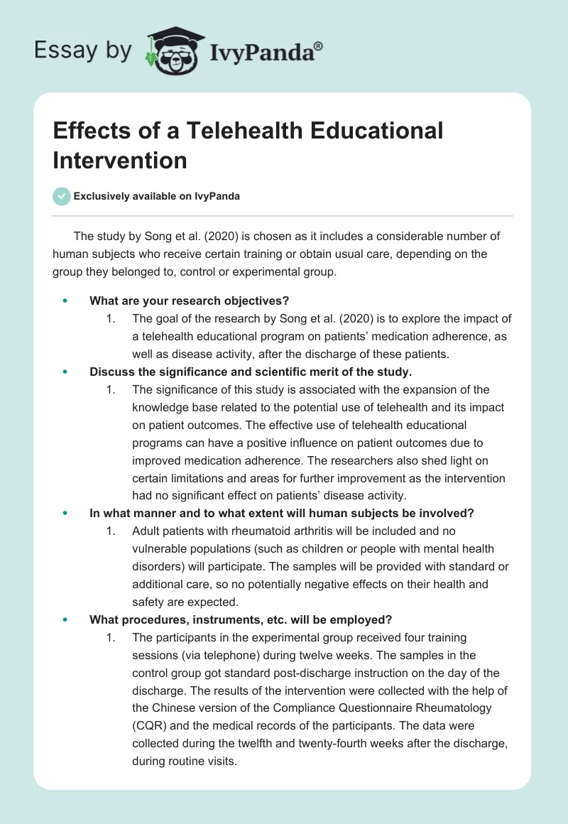 Effects of a Telehealth Educational Intervention. Page 1