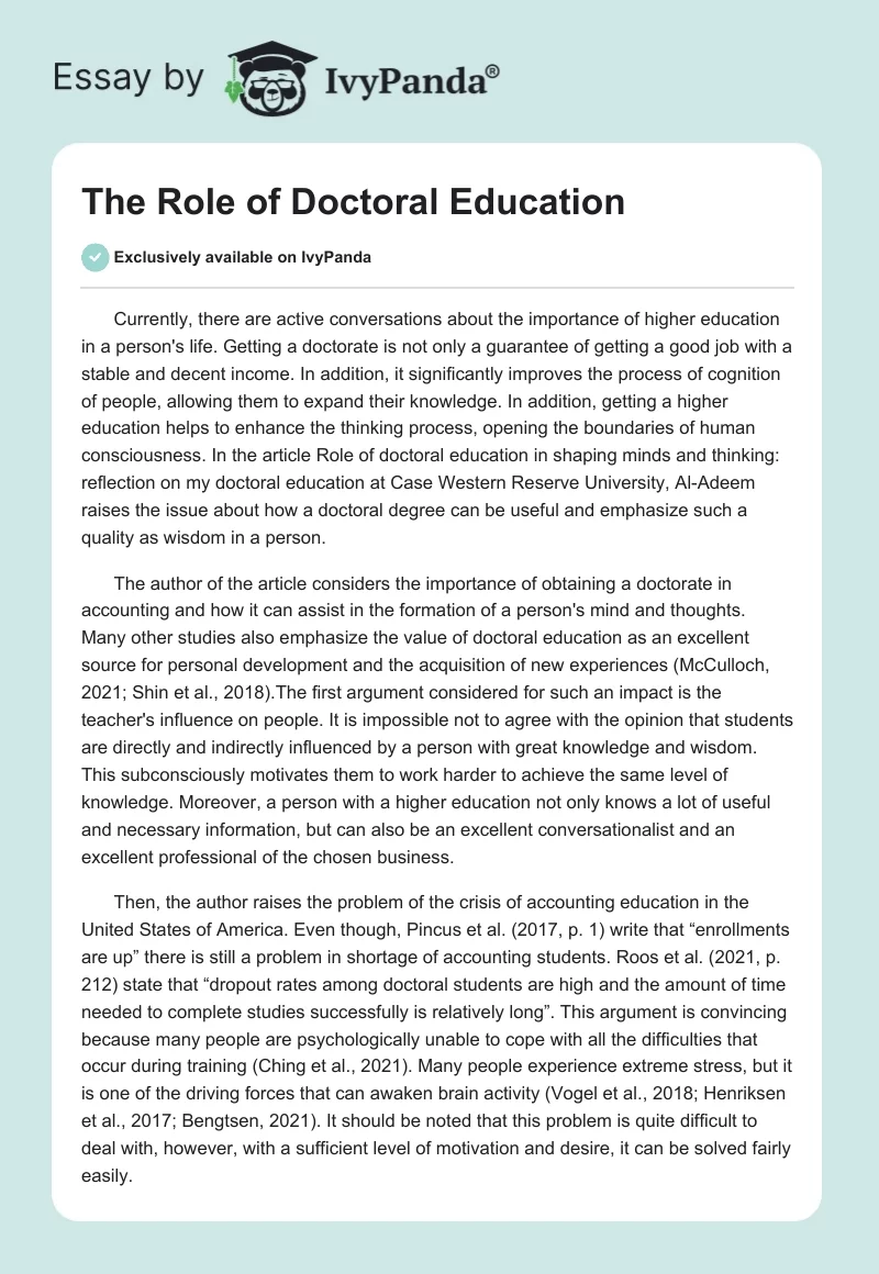 The Role of Doctoral Education. Page 1
