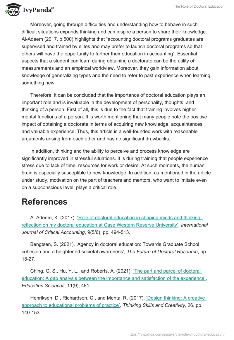 The Role of Doctoral Education. Page 2