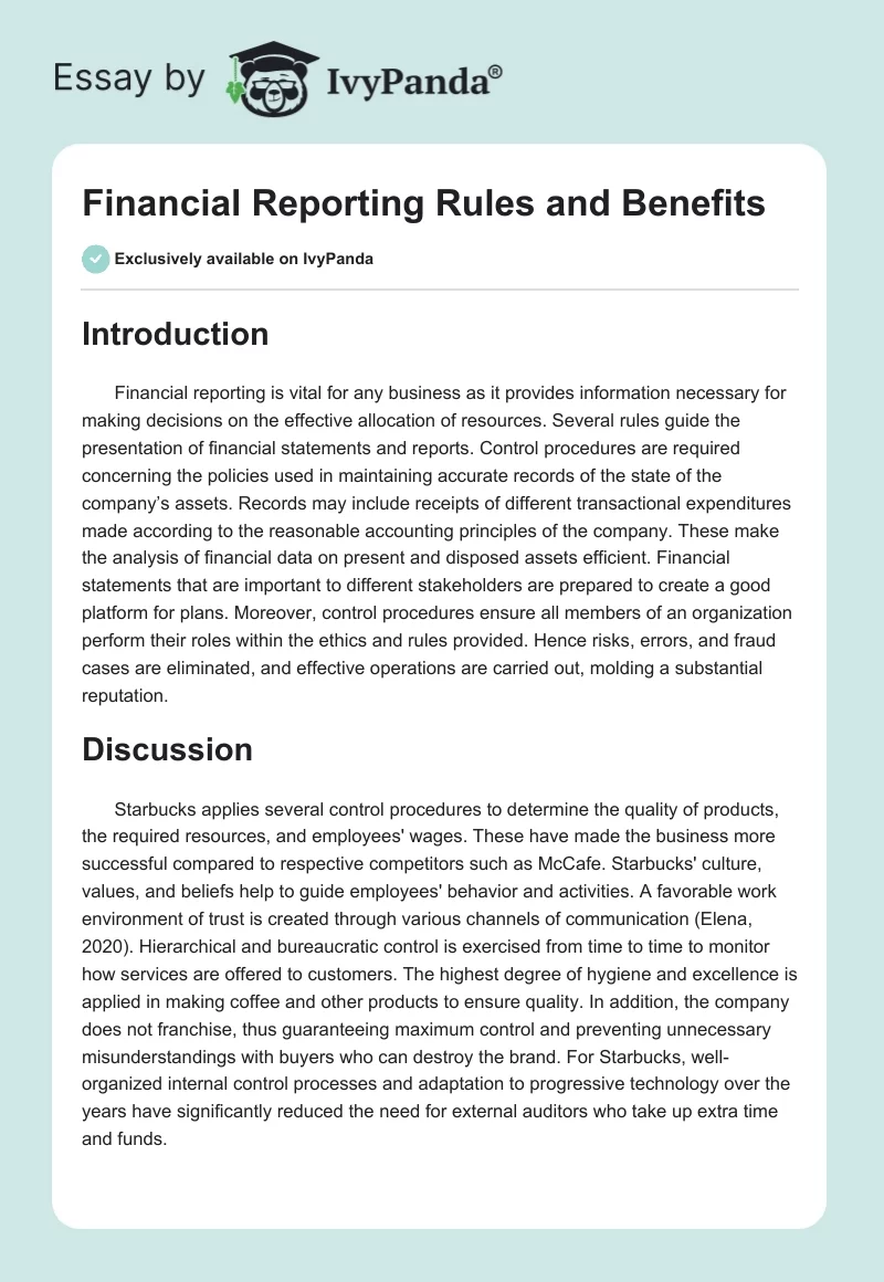 Financial Reporting Rules and Benefits. Page 1