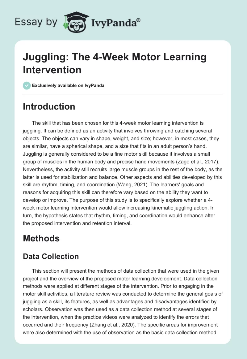 Juggling: The 4-Week Motor Learning Intervention. Page 1