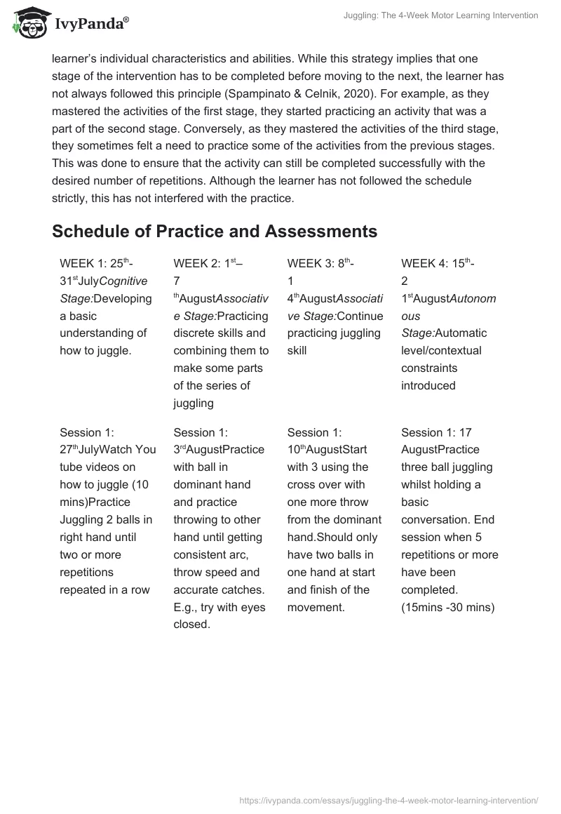 Juggling: The 4-Week Motor Learning Intervention. Page 5