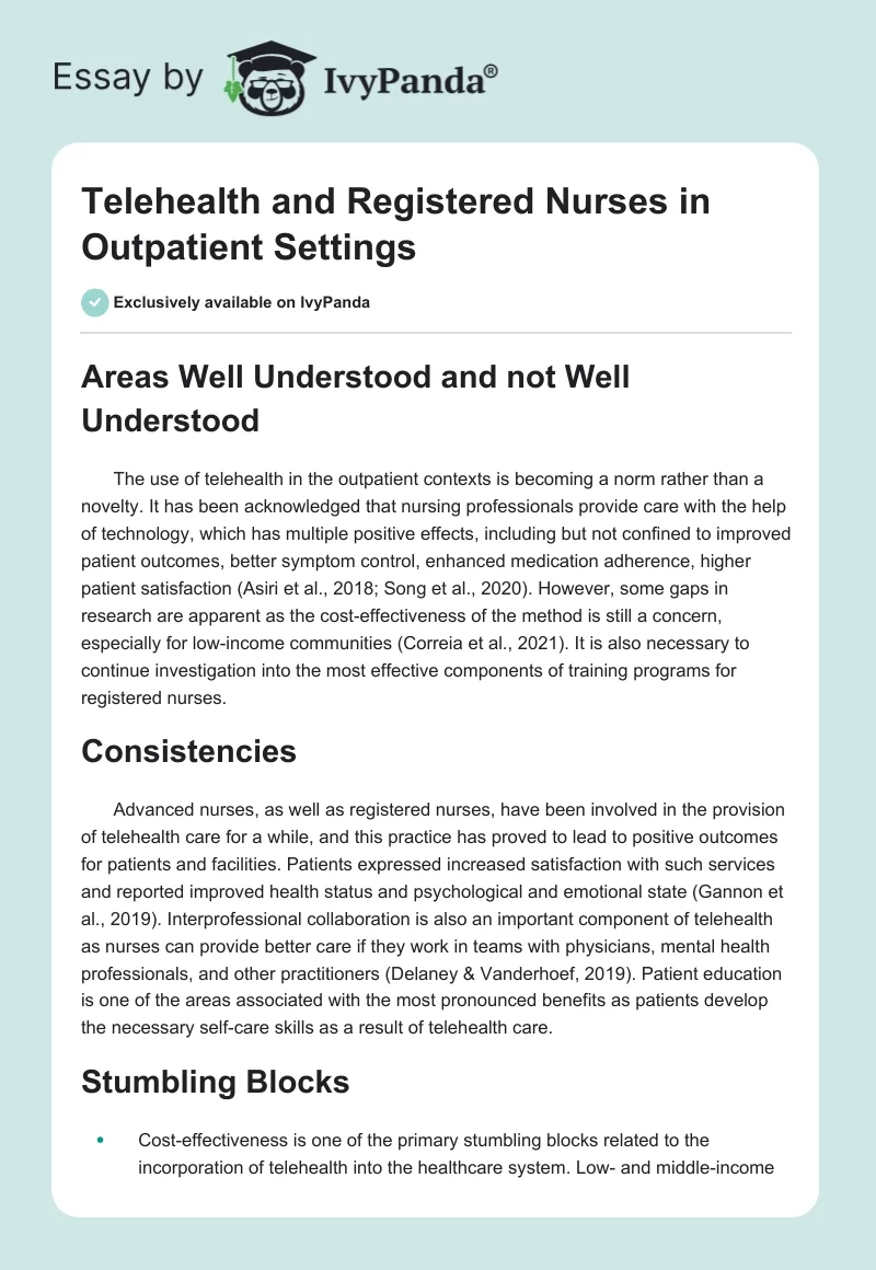 Telehealth and Registered Nurses in Outpatient Settings. Page 1