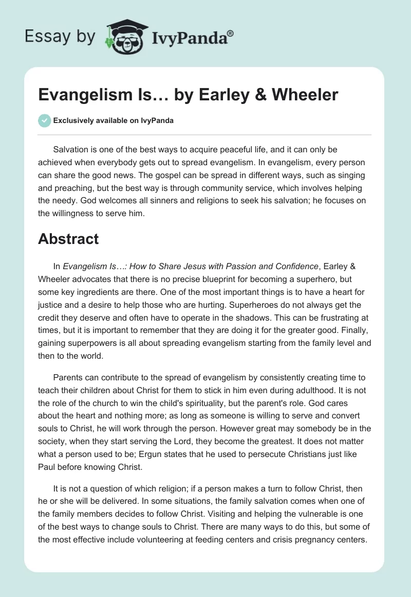 "Evangelism Is…" by Earley & Wheeler. Page 1