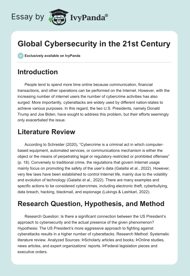 Global Cybersecurity in the 21st Century. Page 1