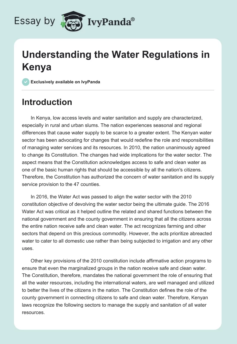 Understanding the Water Regulations in Kenya. Page 1