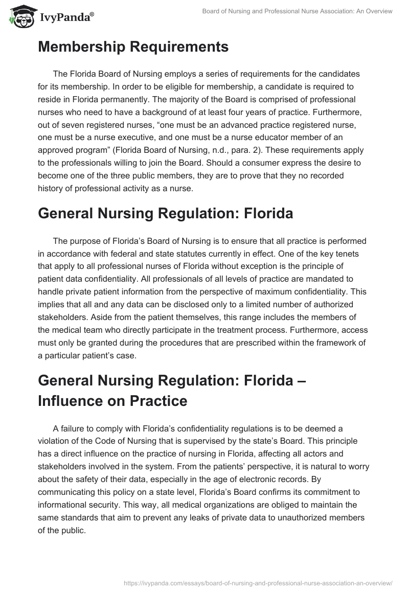Board of Nursing and Professional Nurse Association: An Overview. Page 2