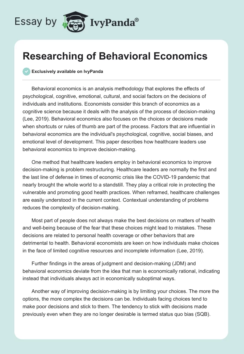 Researching of Behavioral Economics. Page 1