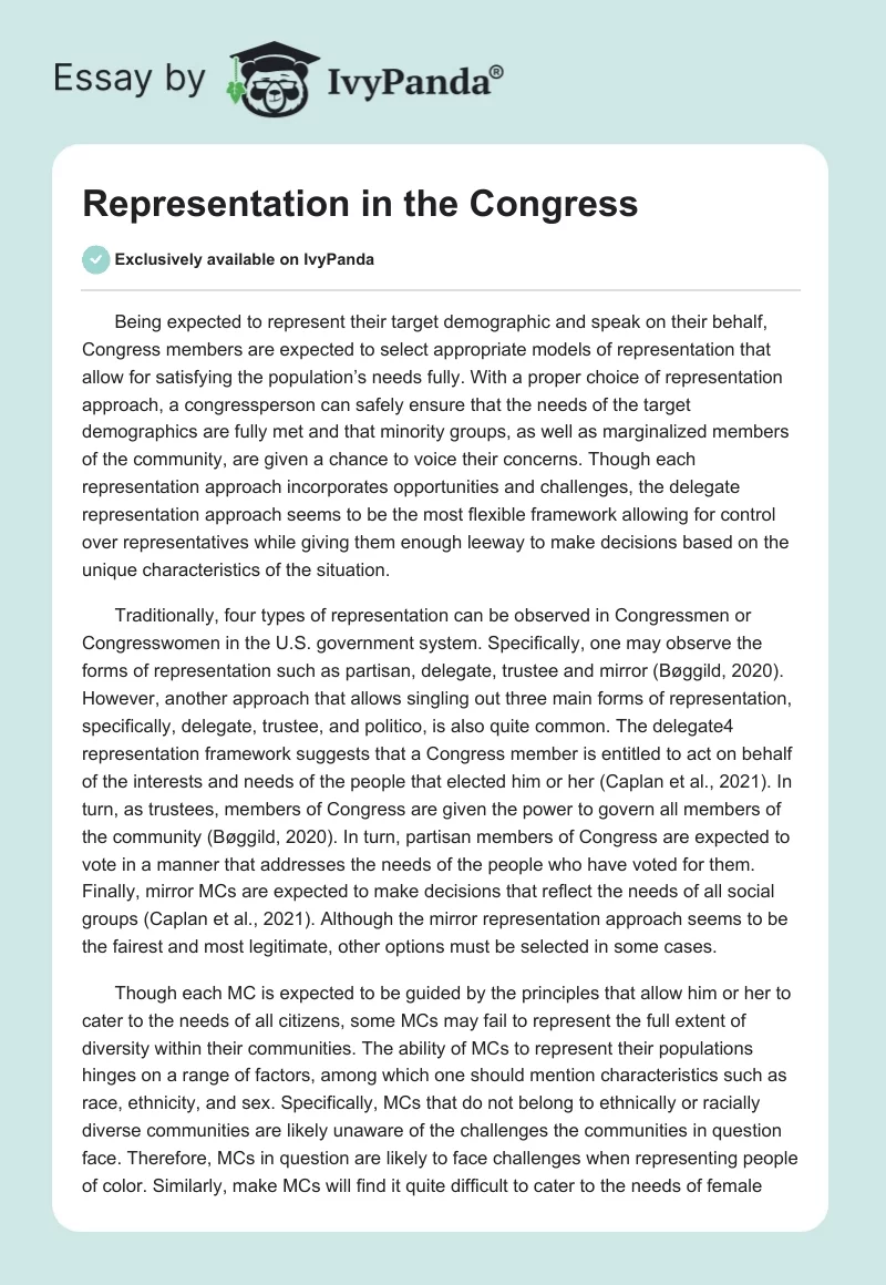 Representation in the Congress. Page 1