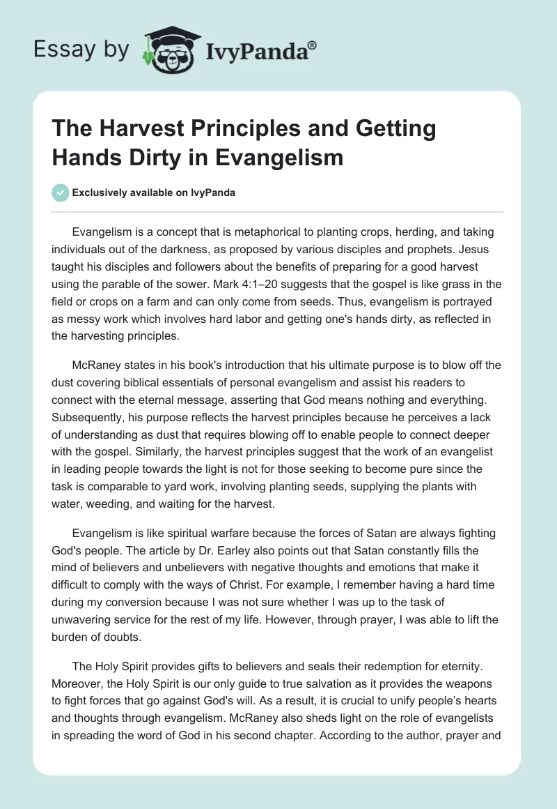 The Harvest Principles and Getting Hands Dirty in Evangelism. Page 1