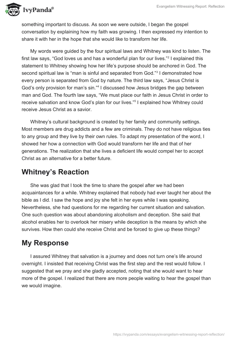 Evangelism Witnessing Report: Reflection. Page 3