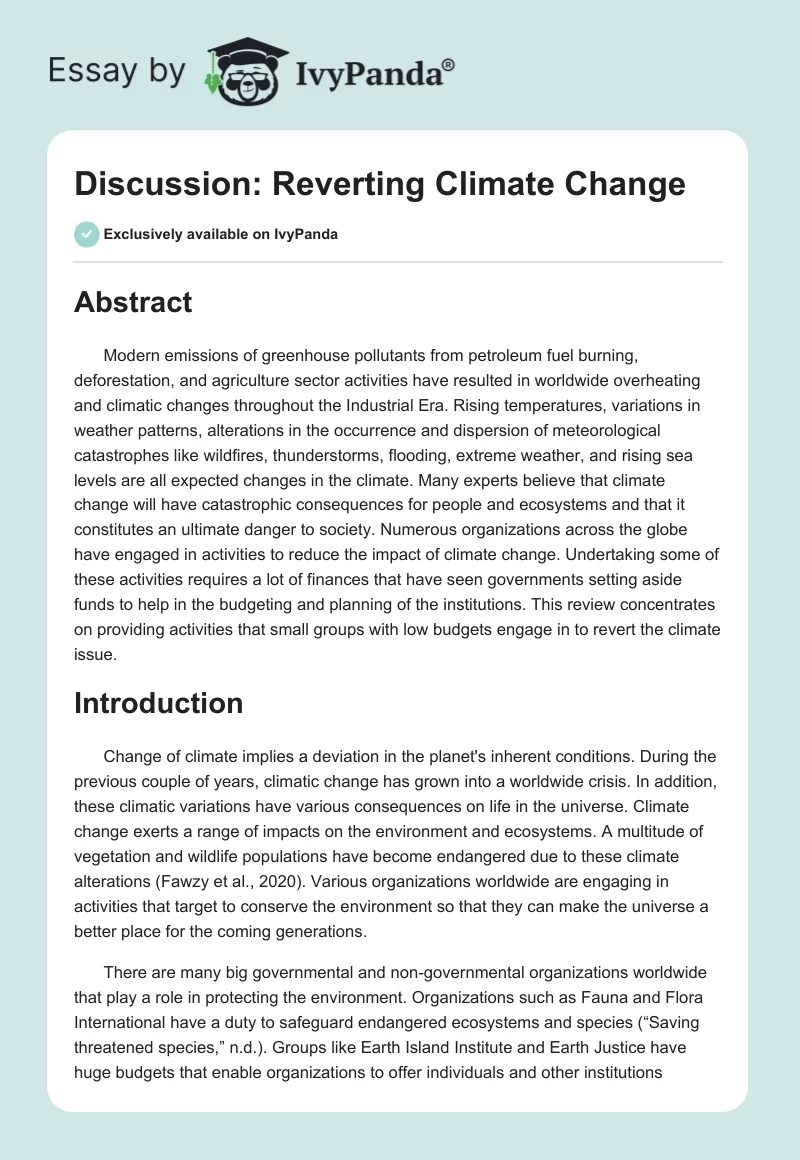 Discussion: Reverting Climate Change. Page 1