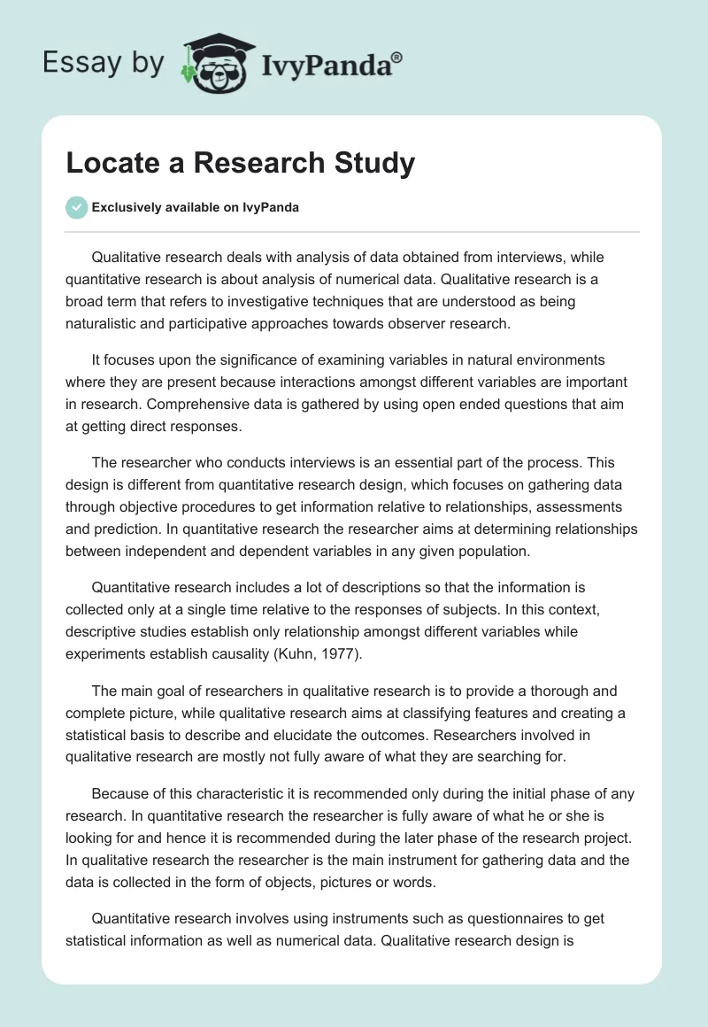 Locate a Research Study. Page 1
