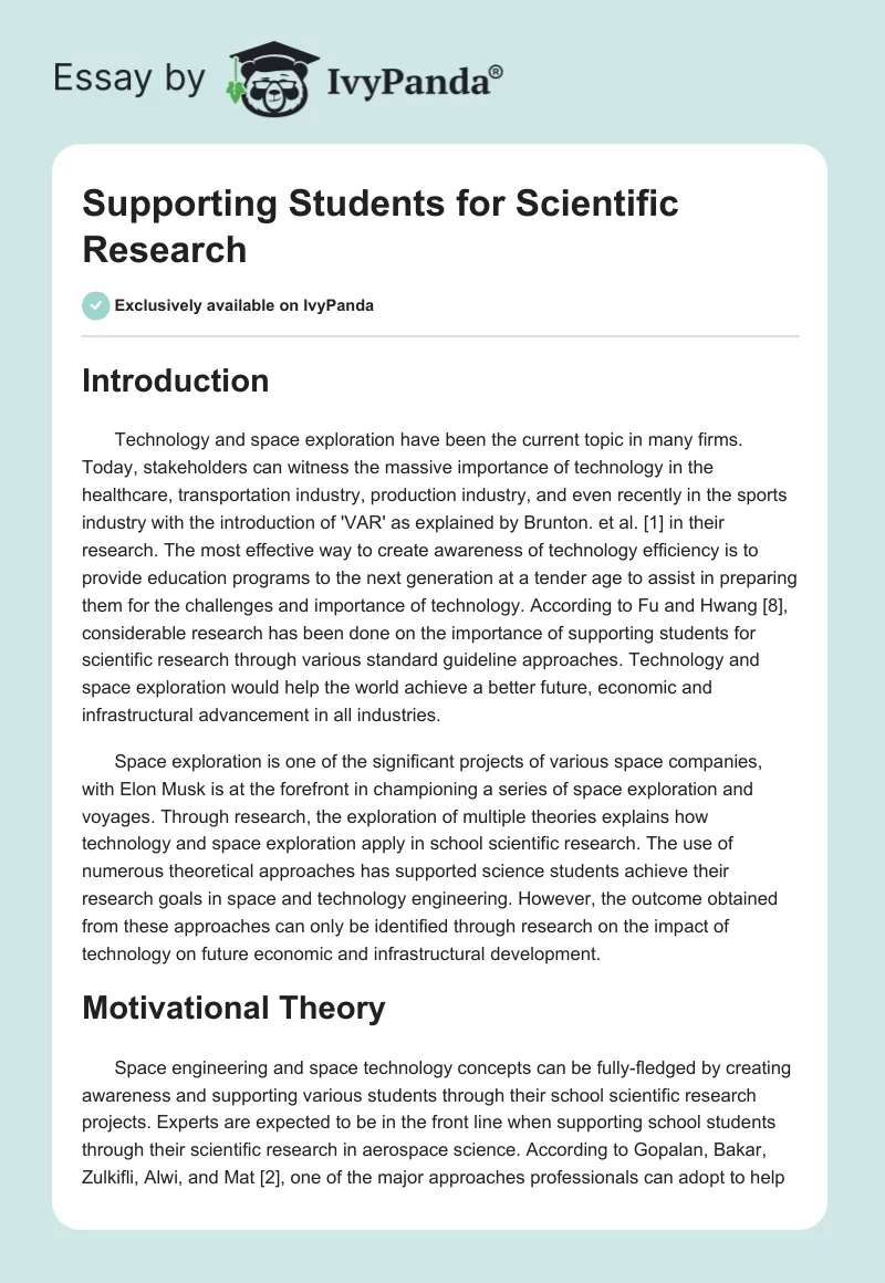 Supporting Students for Scientific Research. Page 1