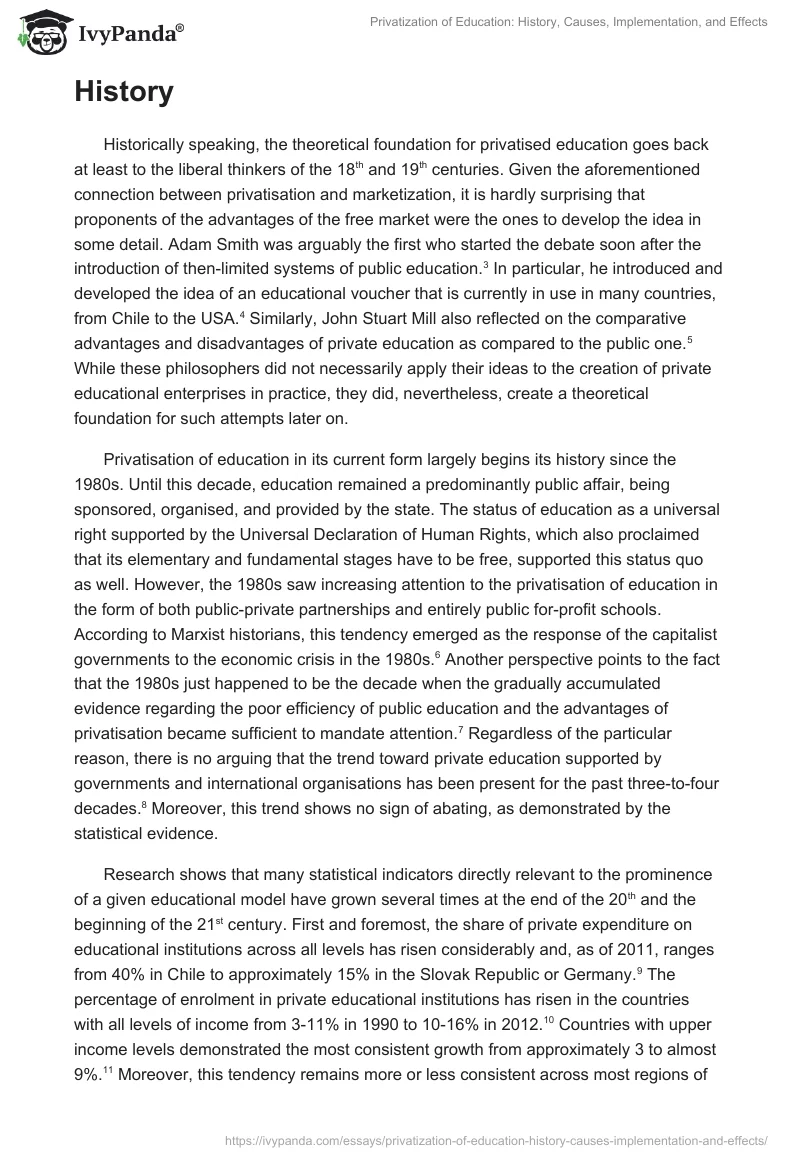 Privatization of Education: History, Causes, Implementation, and Effects. Page 2