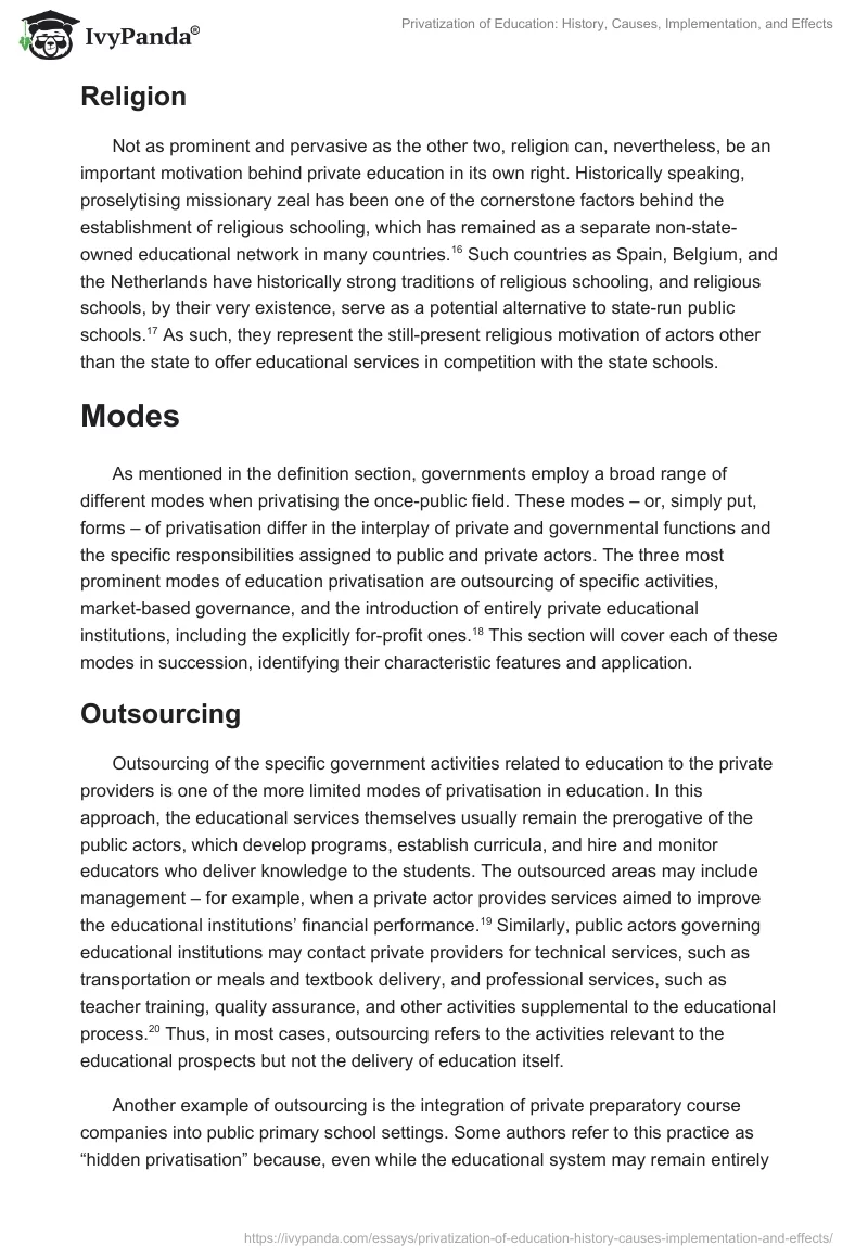 Privatization of Education: History, Causes, Implementation, and Effects. Page 4