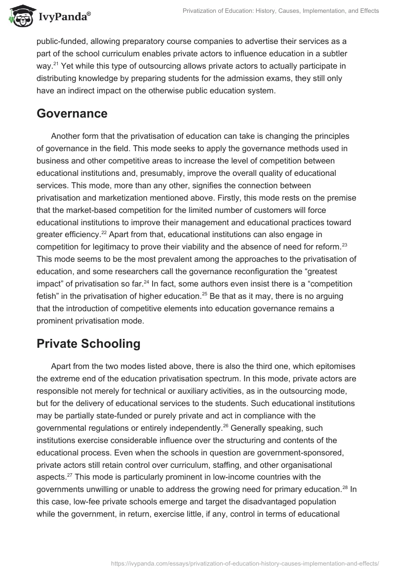Privatization of Education: History, Causes, Implementation, and Effects. Page 5