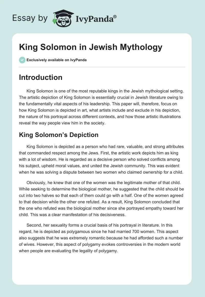 King Solomon in Jewish Mythology. Page 1