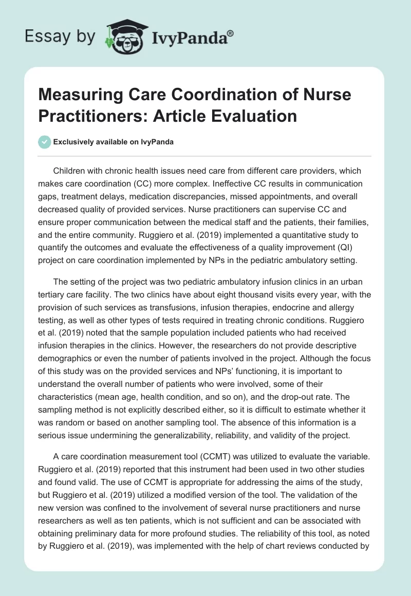 Measuring Care Coordination of Nurse Practitioners: Article Evaluation. Page 1
