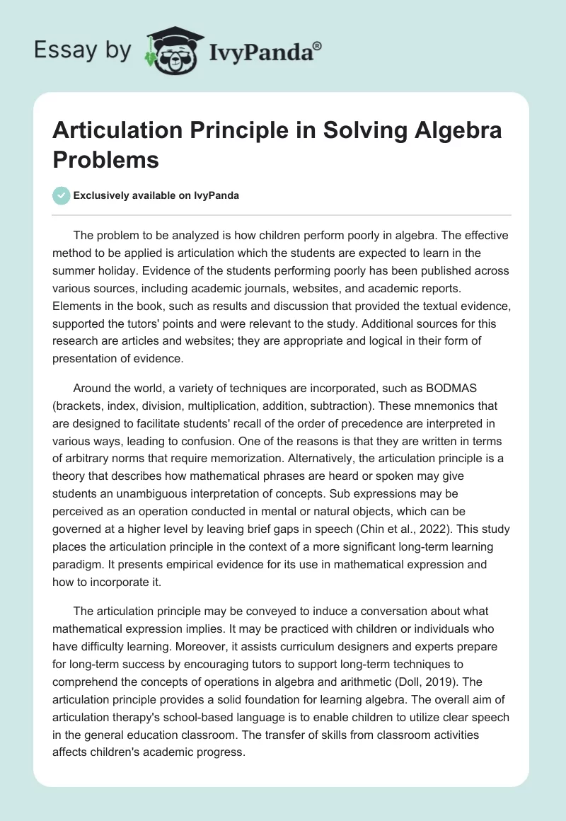 Articulation Principle in Solving Algebra Problems. Page 1