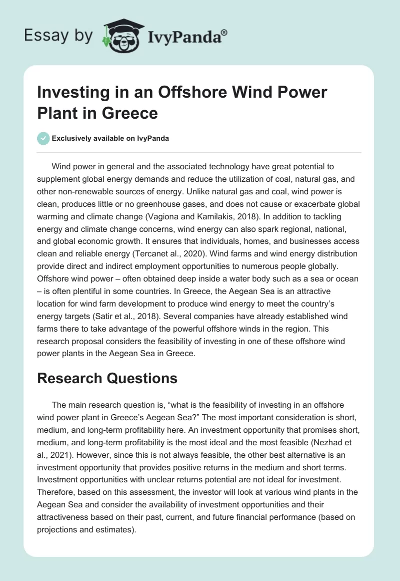 Investing in an Offshore Wind Power Plant in Greece. Page 1