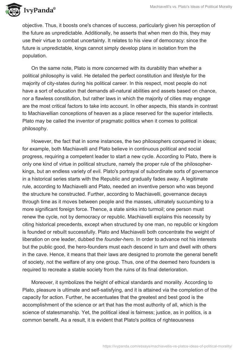 Machiavelli's vs. Plato's Ideas of Political Morality. Page 3